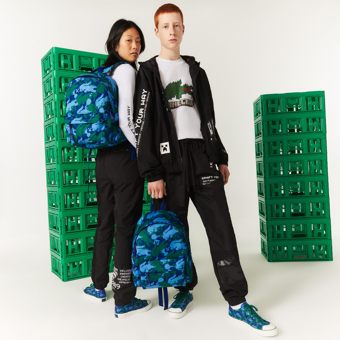 حقيبة ظهر قنب بنقشة للجنسين مجموعة Lacoste x Minecraft