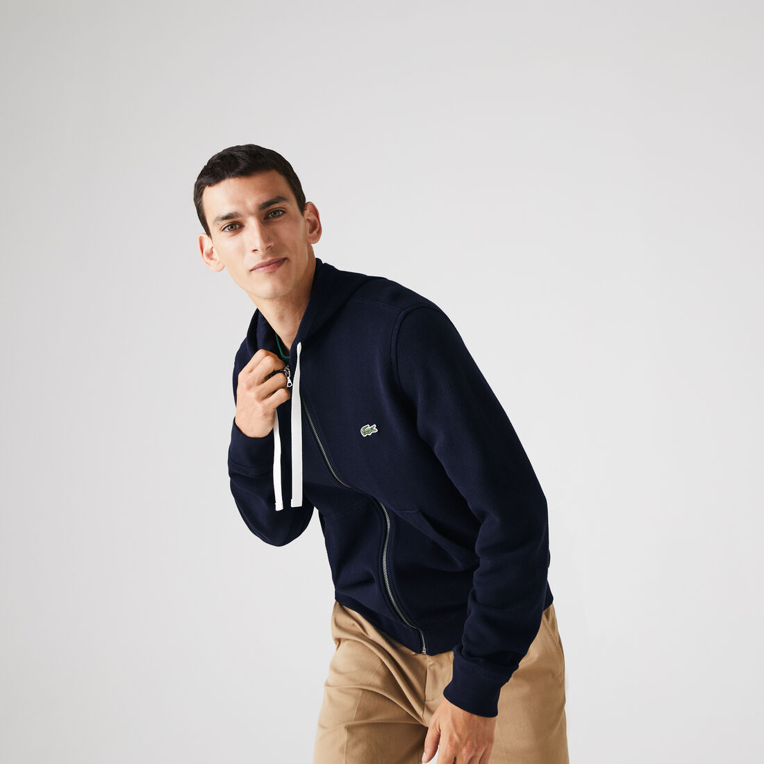 سويت شيرت بسحاب وغطاء رأس من بيكيه القطن العضوي للرجال سويت شيرت بسحاب وغطاء رأس من بيكيه القطن العضوي للرجال