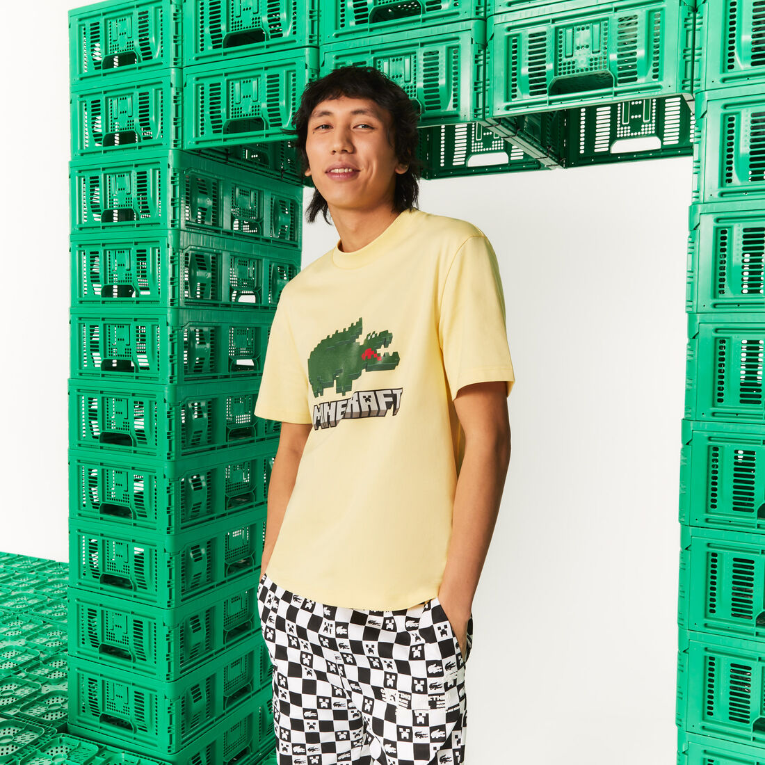تيشيرت مطبوع قطن عضوي للجنسين مجموعة Lacoste x Minecraft تيشيرت مطبوع قطن عضوي للجنسين مجموعة Lacoste x Minecraft
