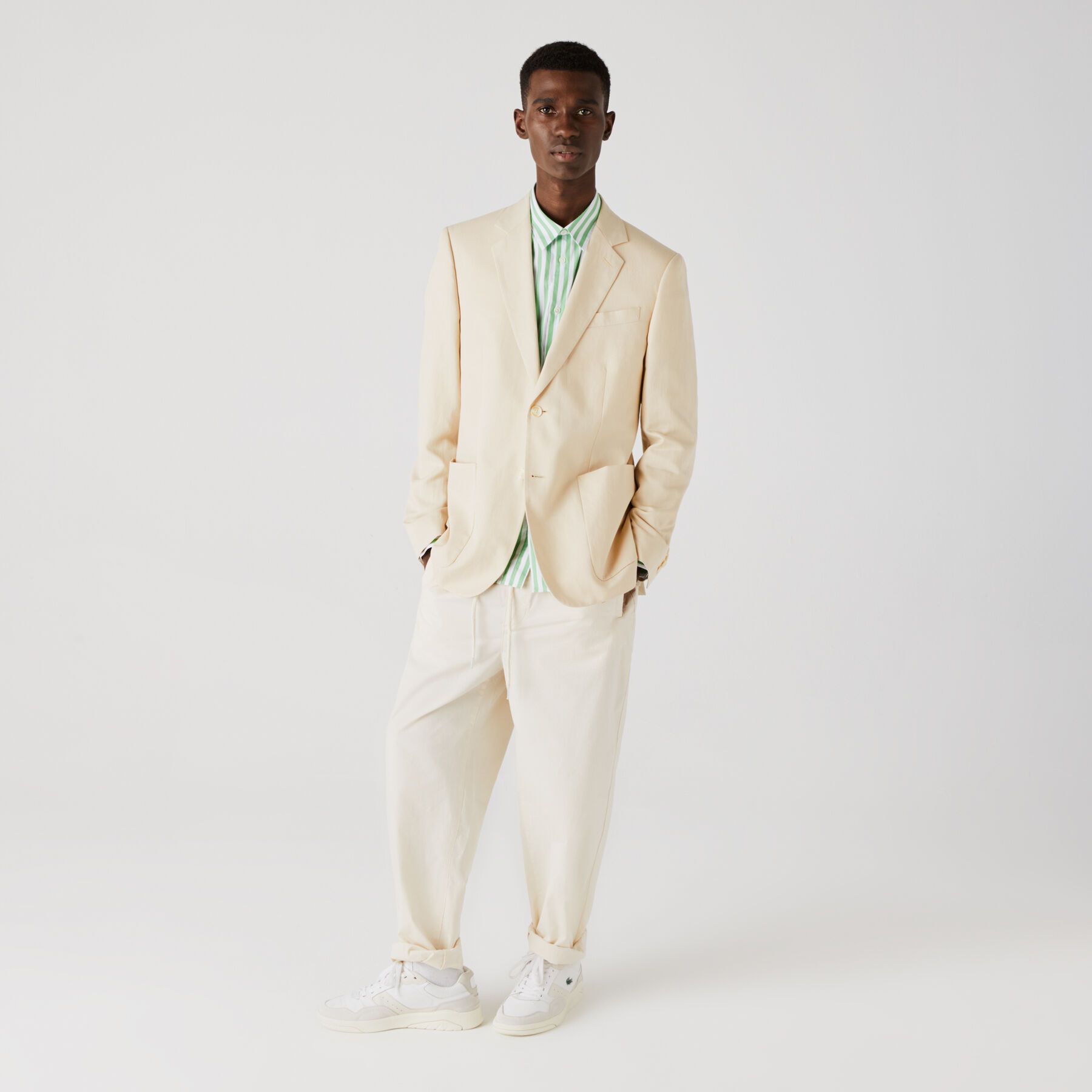 lacoste men s straight fit cotton and linen blend blazer