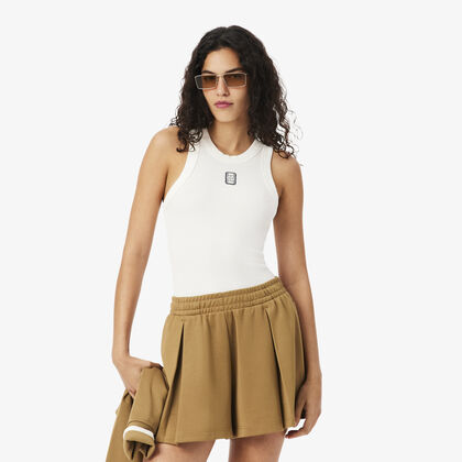 lacoste slim fit badge accent rib knit tank top