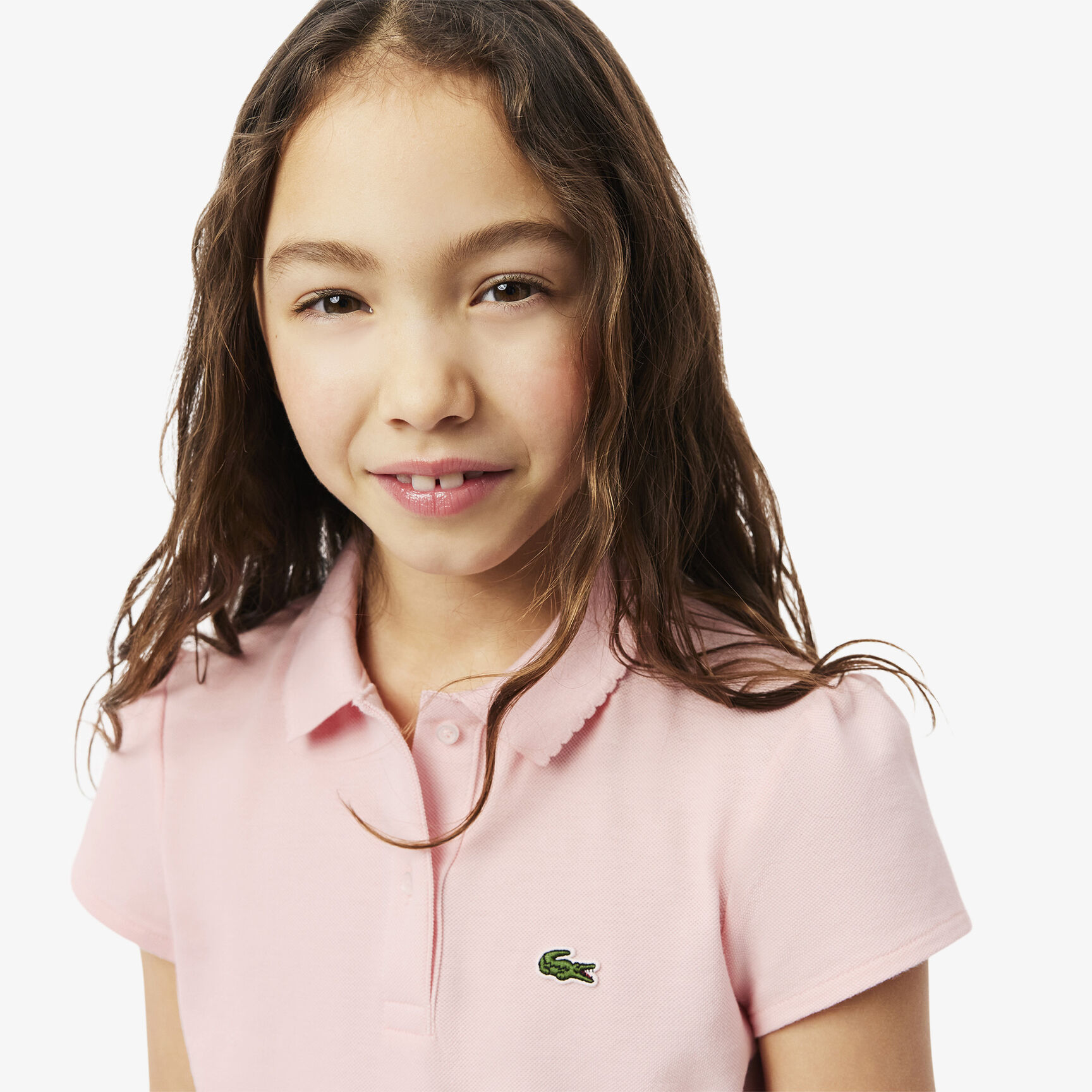 Scalloped Collar Mini Pique Polo Shirt