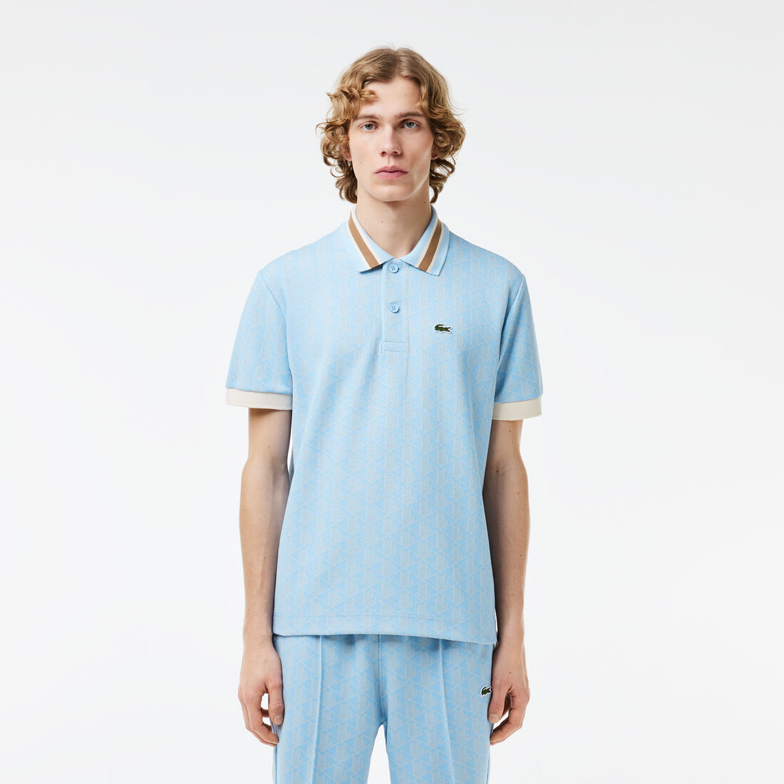 قميص بولو كلاسيكي بقصّة كلاسيكية من قماش الجاكار أحادي اللون