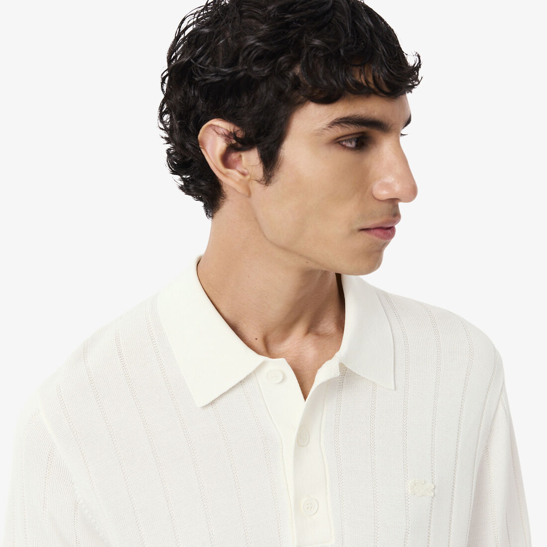 كنزة محبوكة بتصميم مضلع انسيابي وياقة بولو كنزة محبوكة بتصميم مضلع انسيابي وياقة بولو