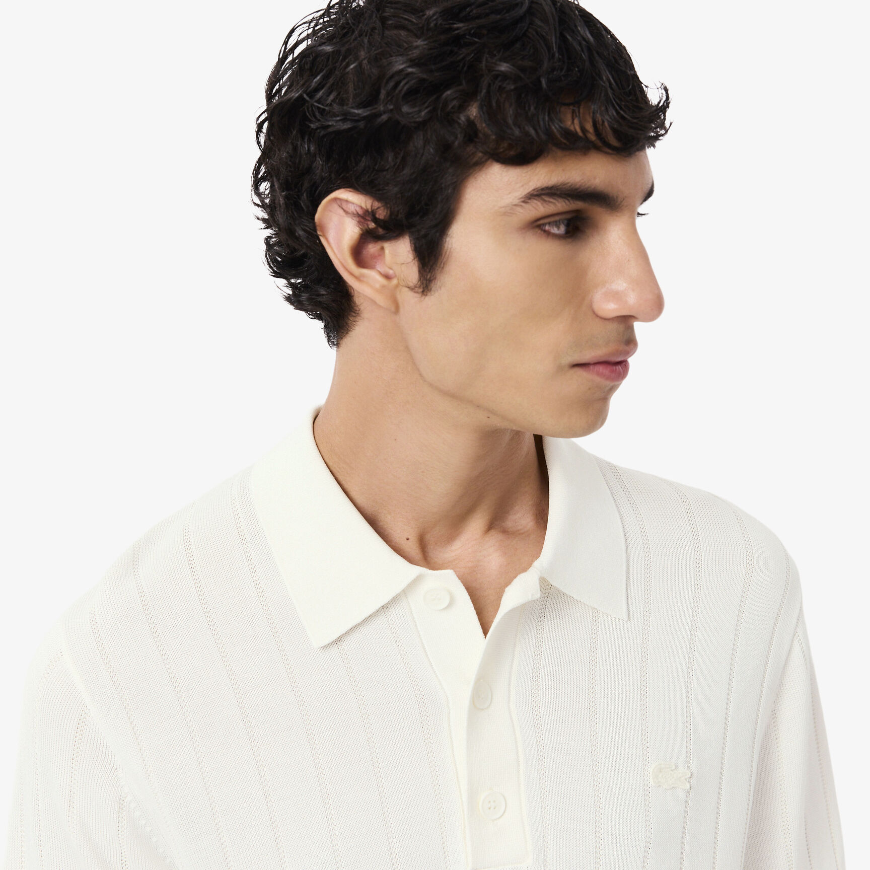 كنزة محبوكة بتصميم مضلع انسيابي وياقة بولو كنزة محبوكة بتصميم مضلع انسيابي وياقة بولو