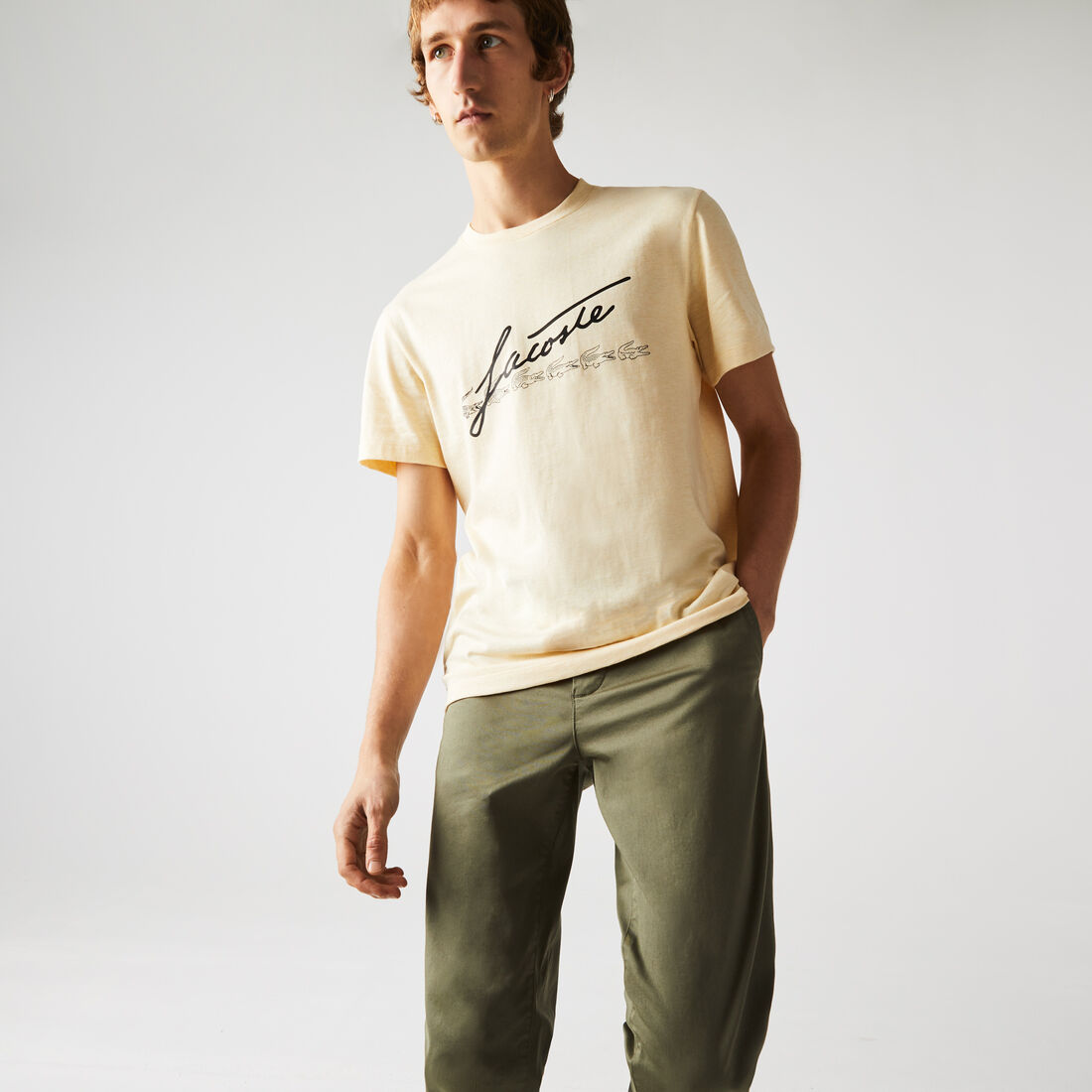 Men's Signature And Crocodile Print Crew Neck Cotton T-Shirt
