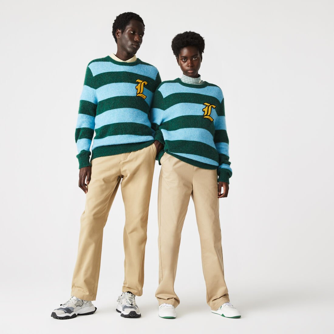 Unisex Lacoste L!VE Badge Striped Wool Blend Sweater Unisex Lacoste L!VE Badge Striped Wool Blend Sweater