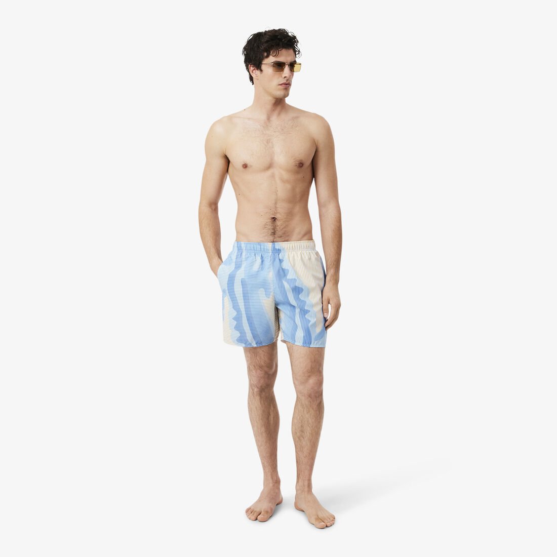 Mid Length Striped Swim Trunks