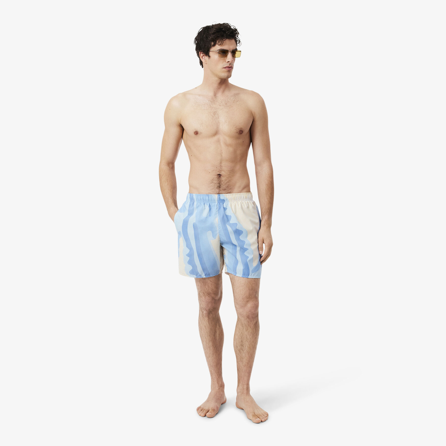 Mid Length Striped Swim Trunks lacoste mid length striped swim trunks