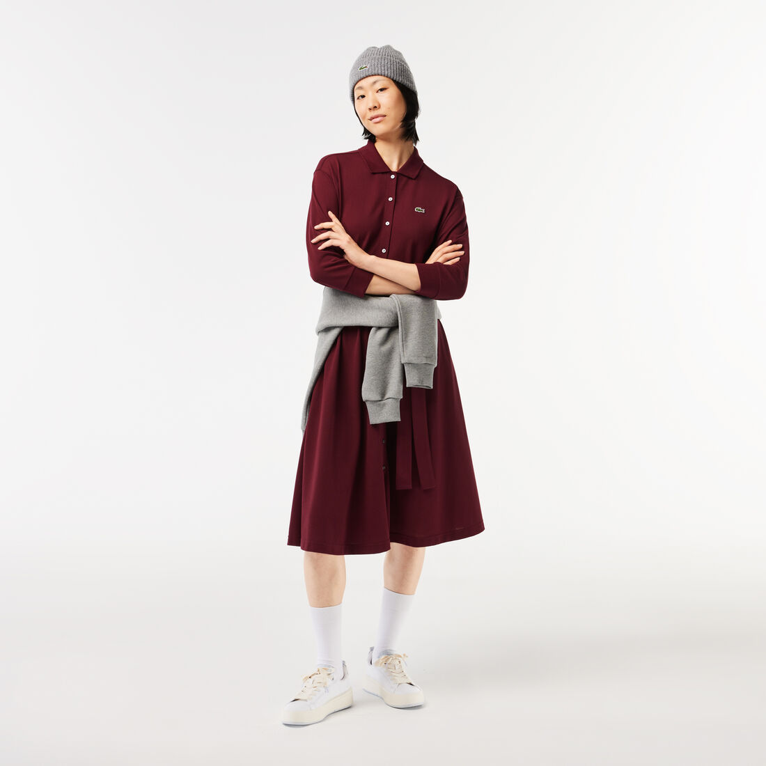 فستان بولو بيكيه قطني بأكمام 3/4 فستان بولو بيكيه قطني بأكمام 3/4