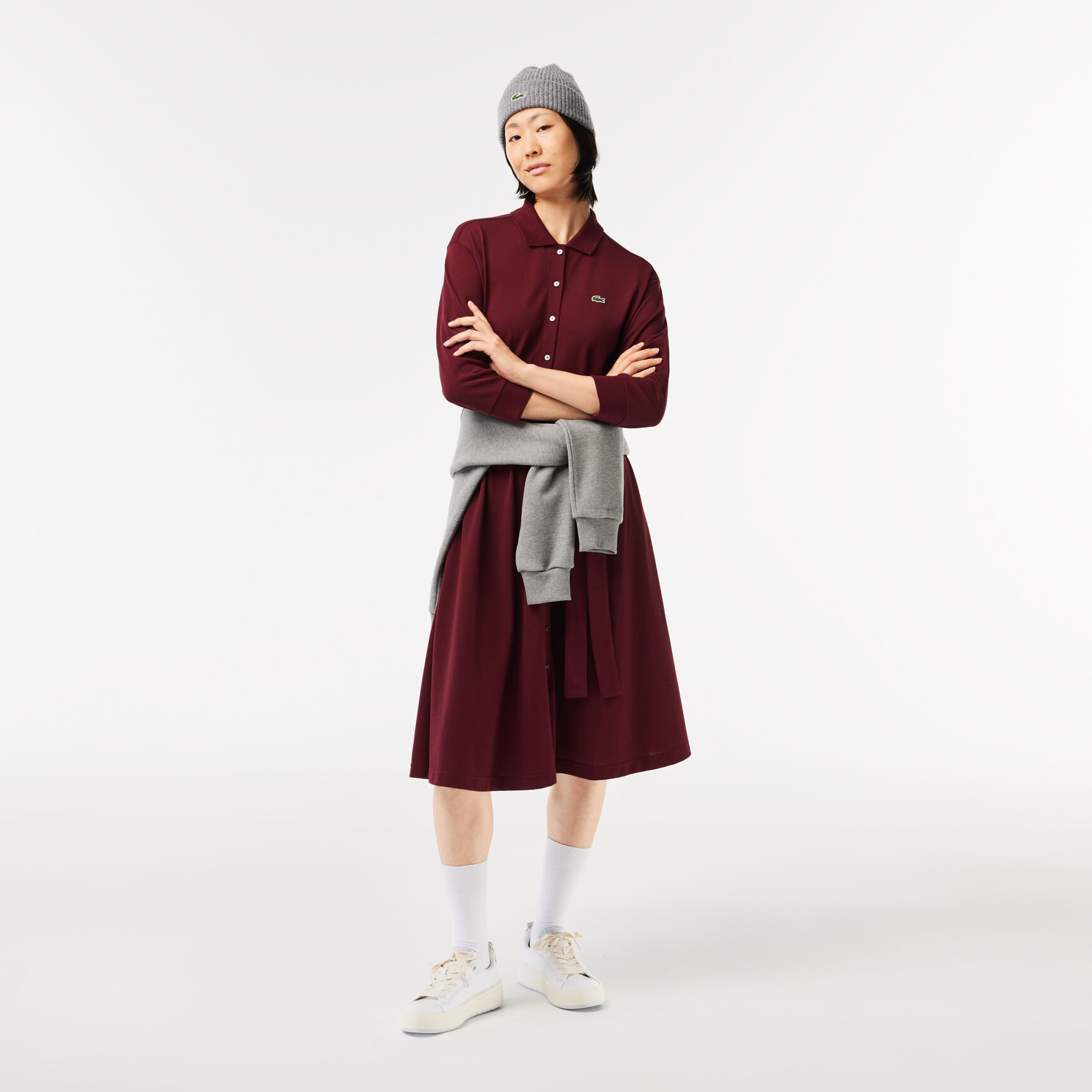 فستان بولو بيكيه قطني بأكمام 3/4 فستان بولو بيكيه قطني بأكمام 3/4