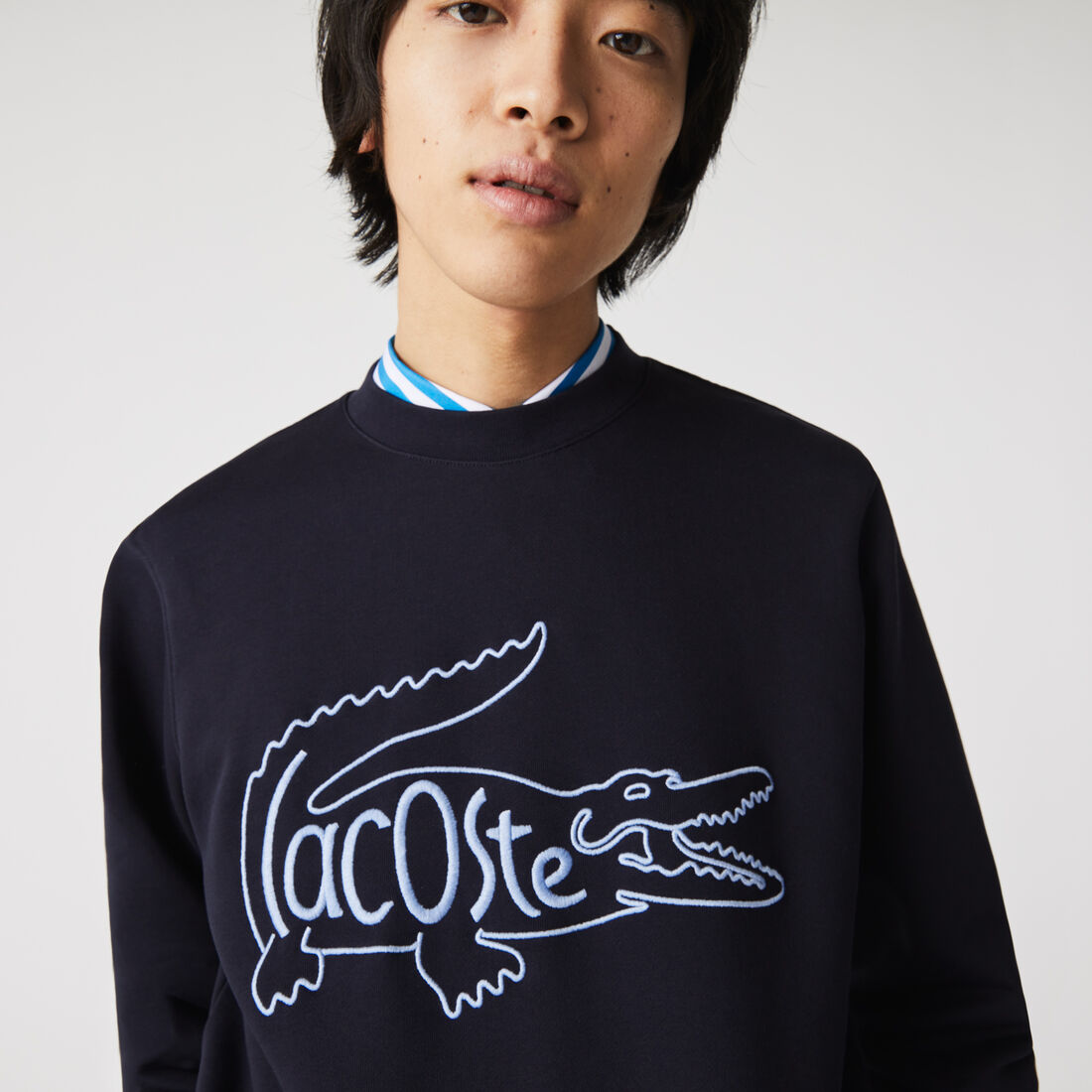 Men’s Crew Neck Embroidered Crocodile Cotton Fleece Sweatshirt