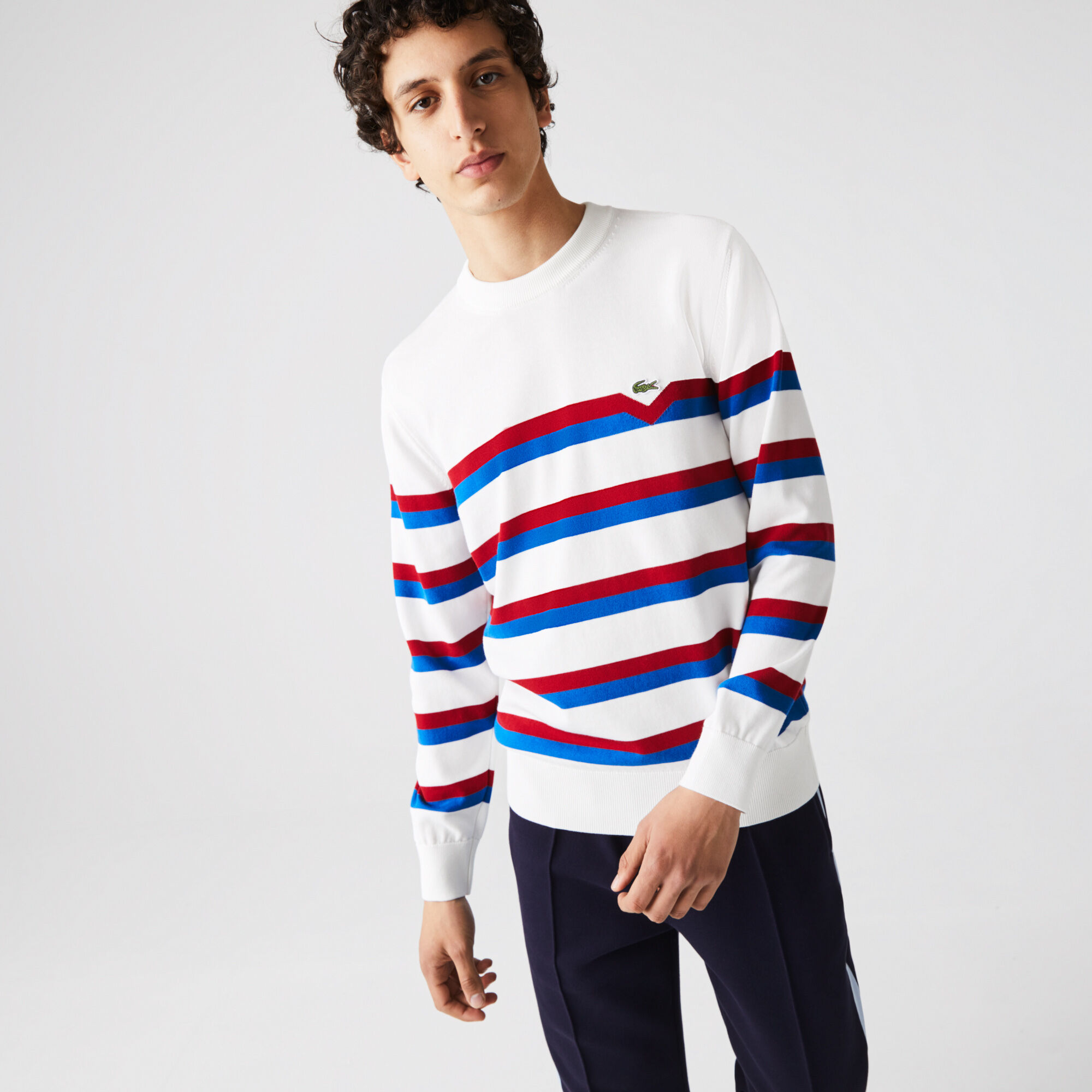 Buy Men s Made in France Striped Organic Cotton Sweater Lacoste QA