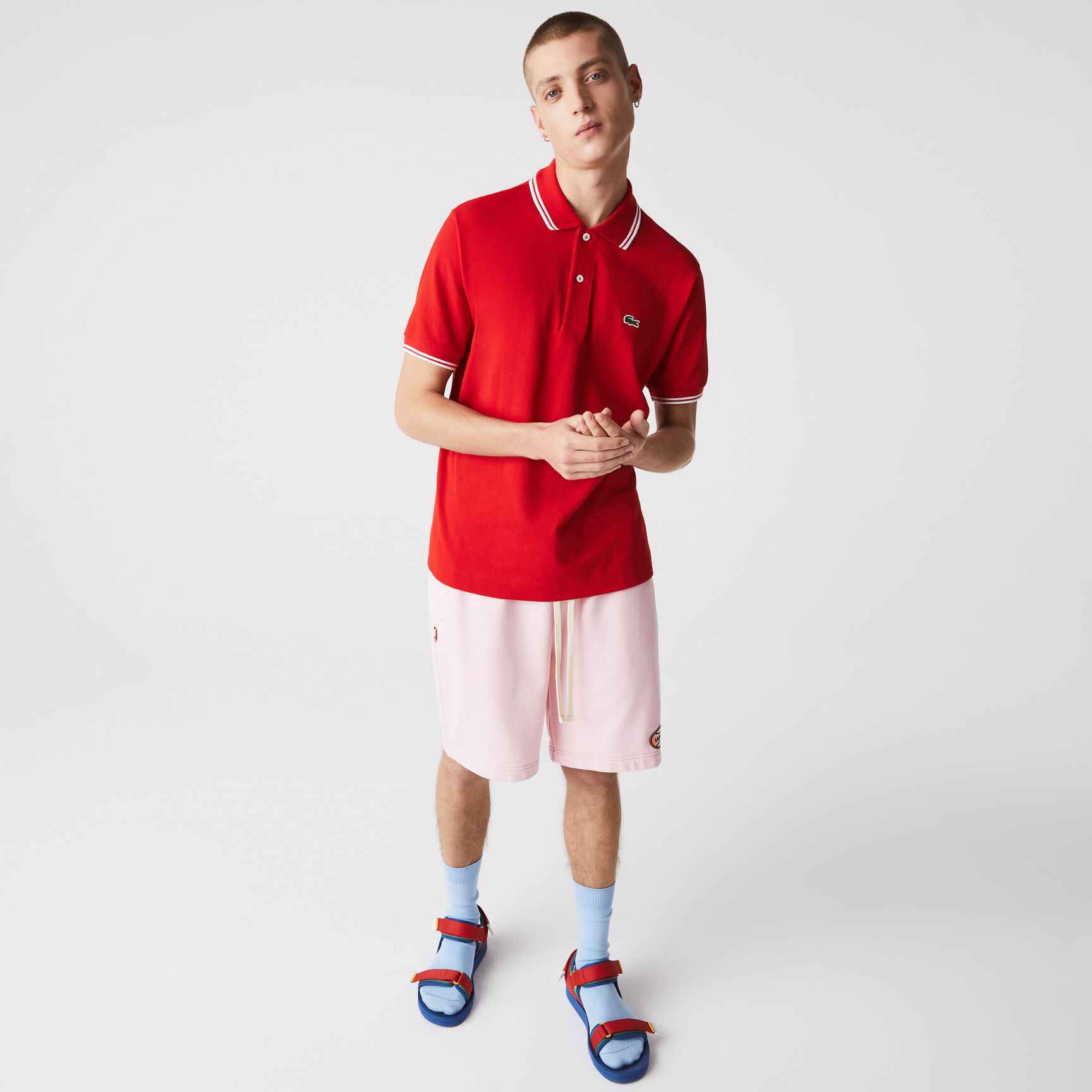 تيشيرت بولو لاكوست قطن بيكيه بخطوط وقصة كلاسيكية للرجال