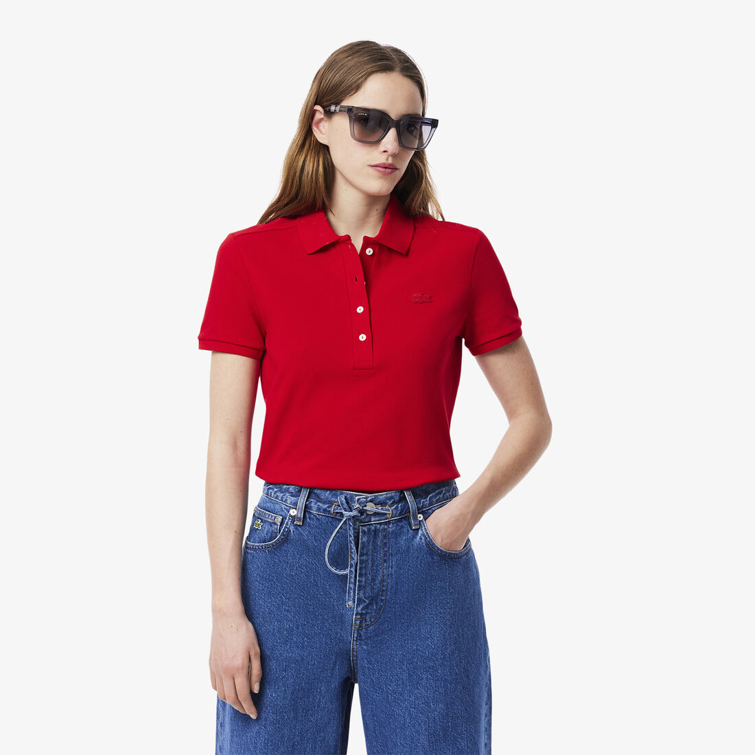 تيشيرت بولو L.12.D بقصة ضيقة من قماش بيتي بيكيه المطاطي