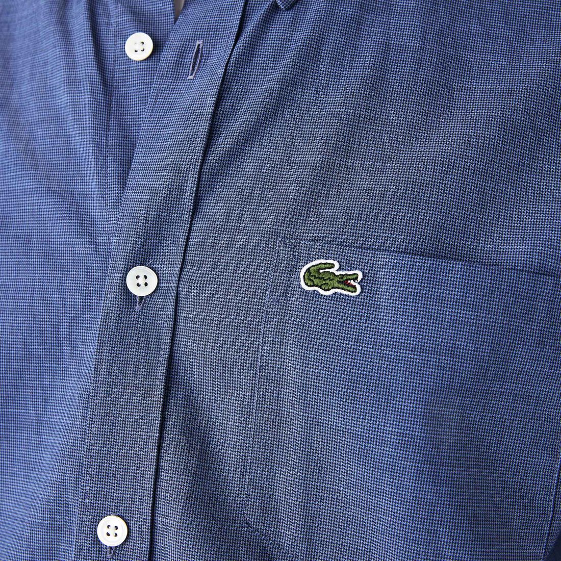 قميص قطن مع نقشة هاوندستوث صغيرة بقصة ضيقة للرجال قميص قطن مع نقشة هاوندستوث صغيرة بقصة ضيقة للرجال