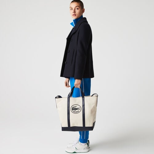 Women's L-tote Contrast Handle And Badge Canvas Shopper Bag