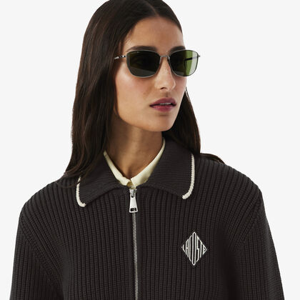 Zipped Cotton Badge Accent Sweater