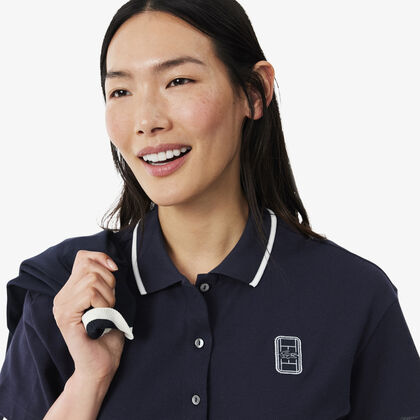 lacoste flared badge accent petit pique dress