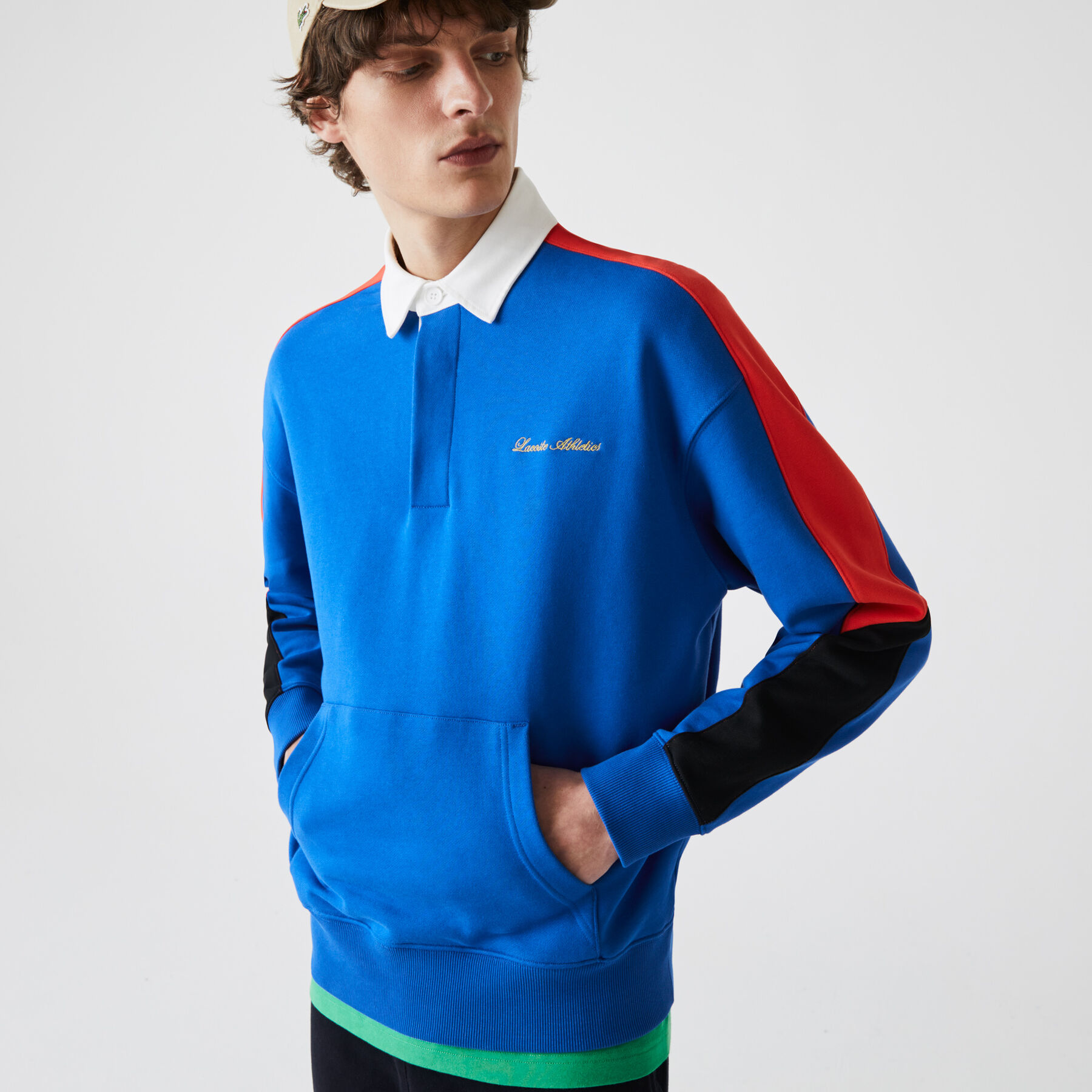 سويت شيرت بولو صوف مع كتل لونية مجموعة Lacoste LIVE للرجال لاكوست سويت شيرت بولو صوف مع كتل لونية مجموعة lacoste live للرجال