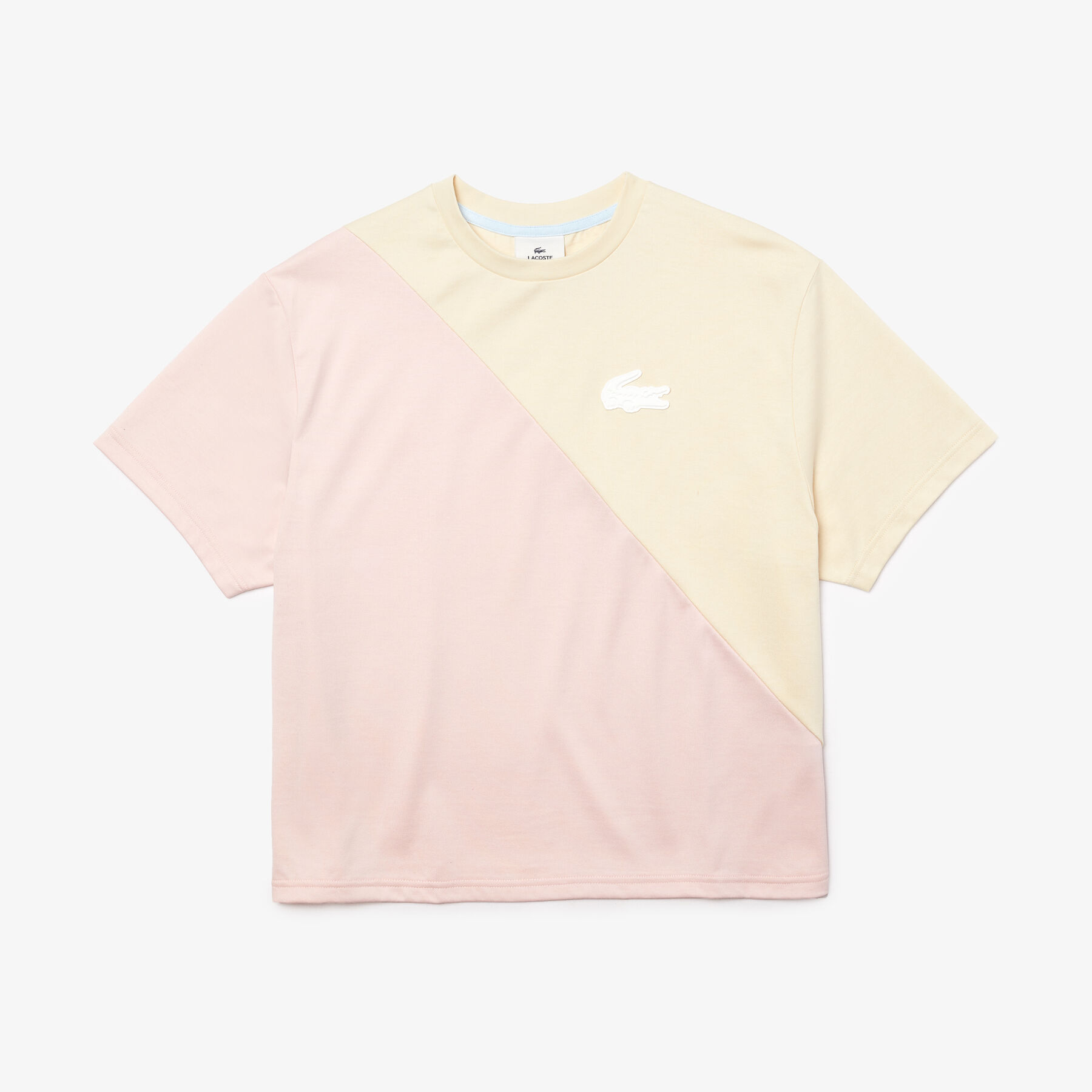 لاكوست تي شيرت قطن للنساء ثنائي اللون قصة فضفاضة مجموعة lacoste live
