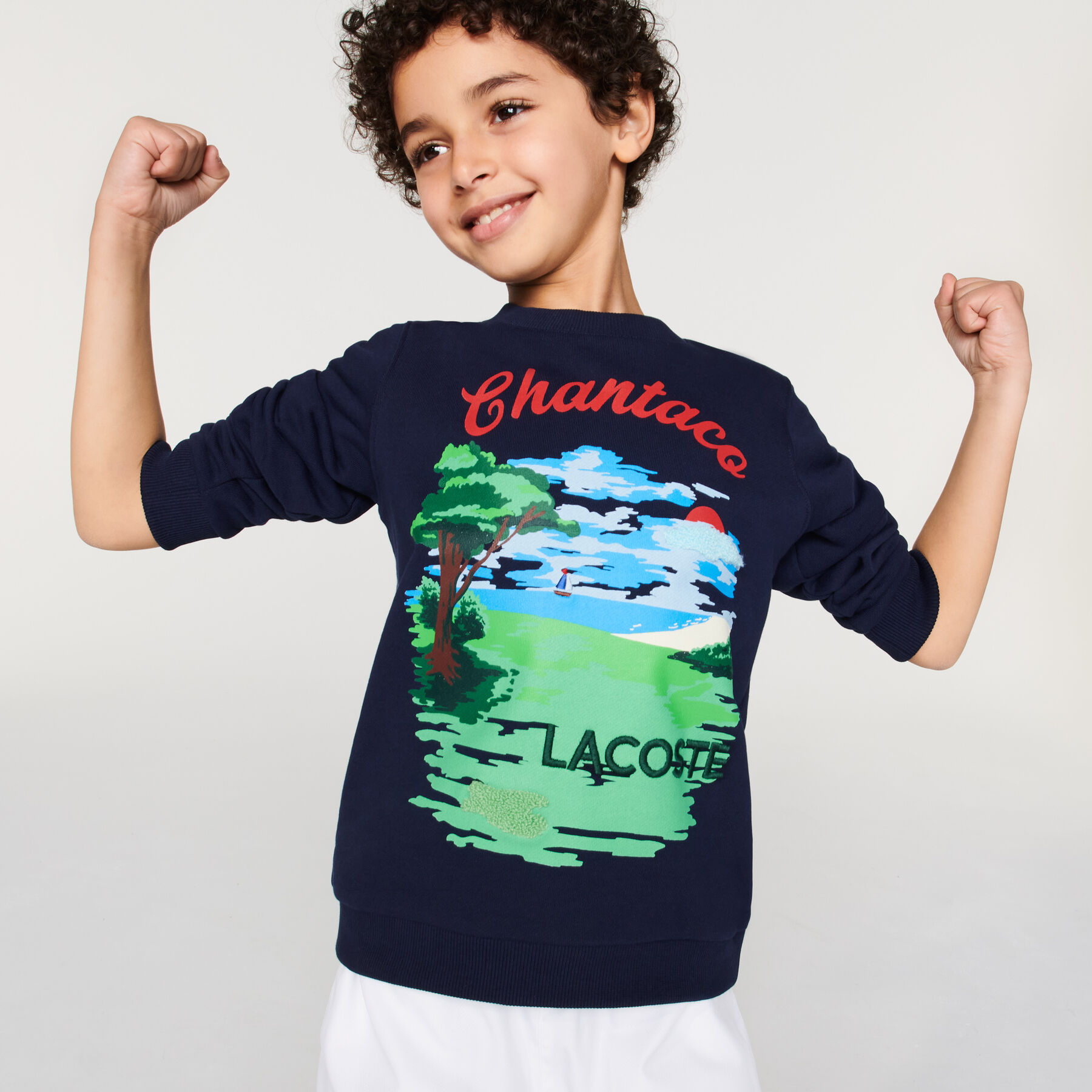 lacoste boys  chantaco print fleece sweatshirt