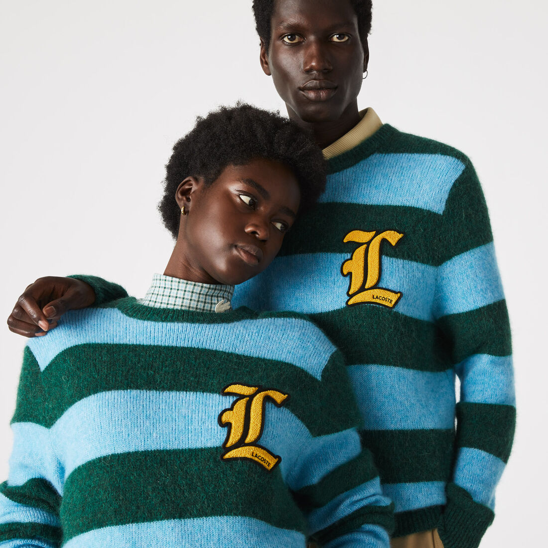Unisex Lacoste L!VE Badge Striped Wool Blend Sweater