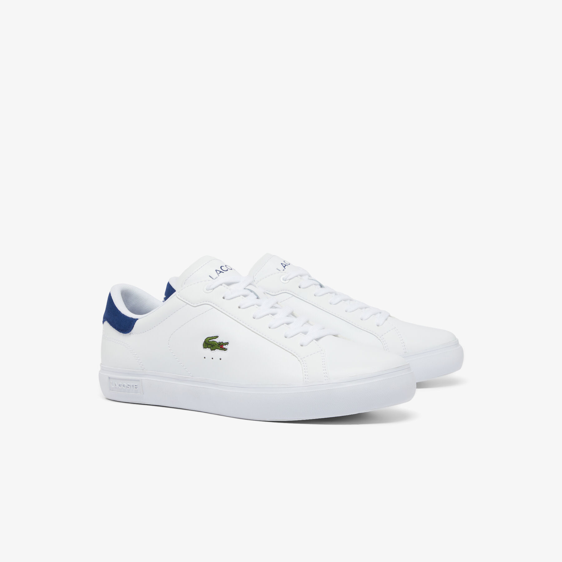 lacoste men s powercourt logo tongue leather trainers