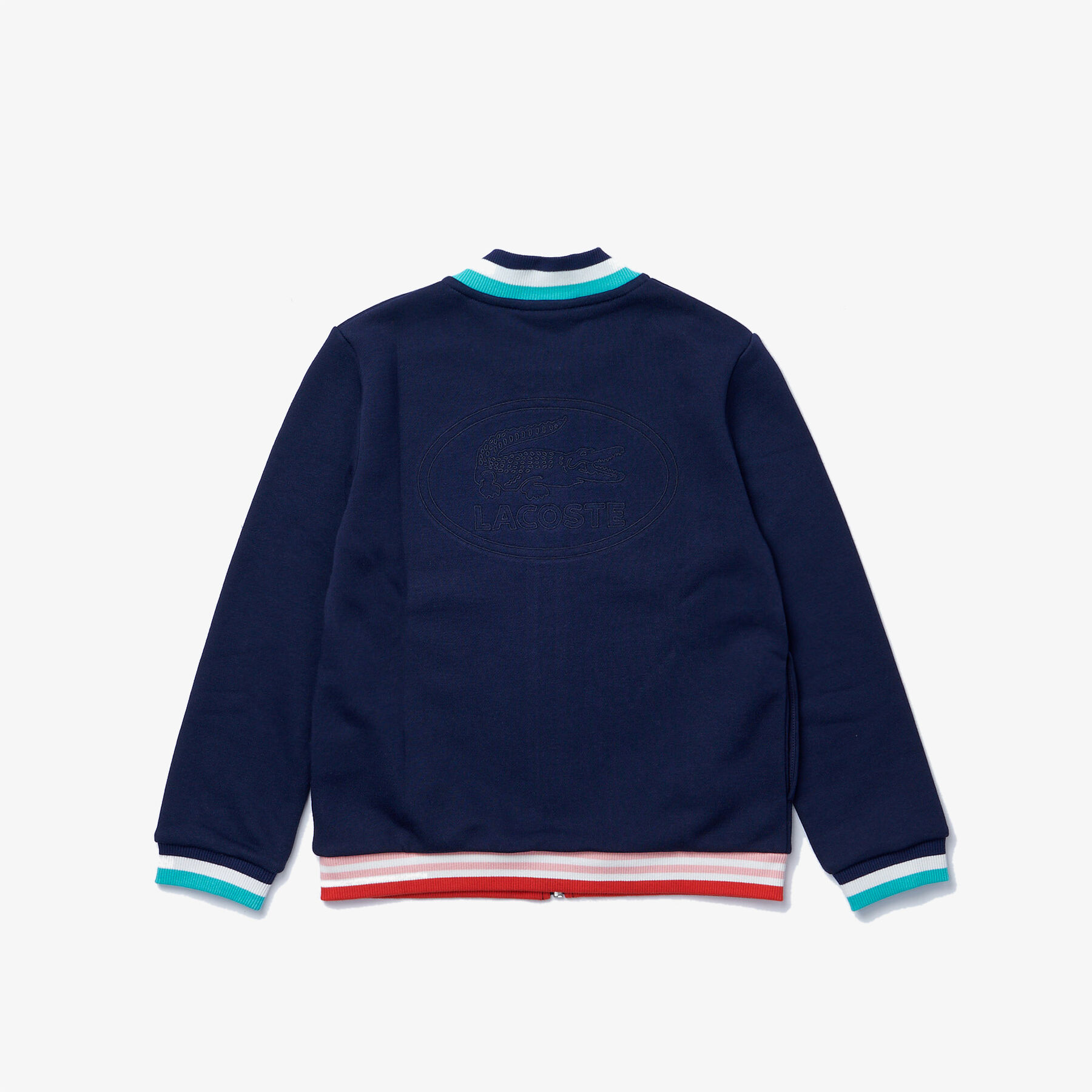 lacoste girls  striped accents zip fleece teddy jacket