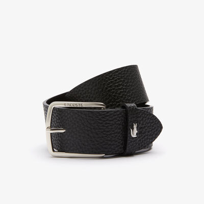 Men's Lacoste Engraved Square Buckle Grained Leather Belt