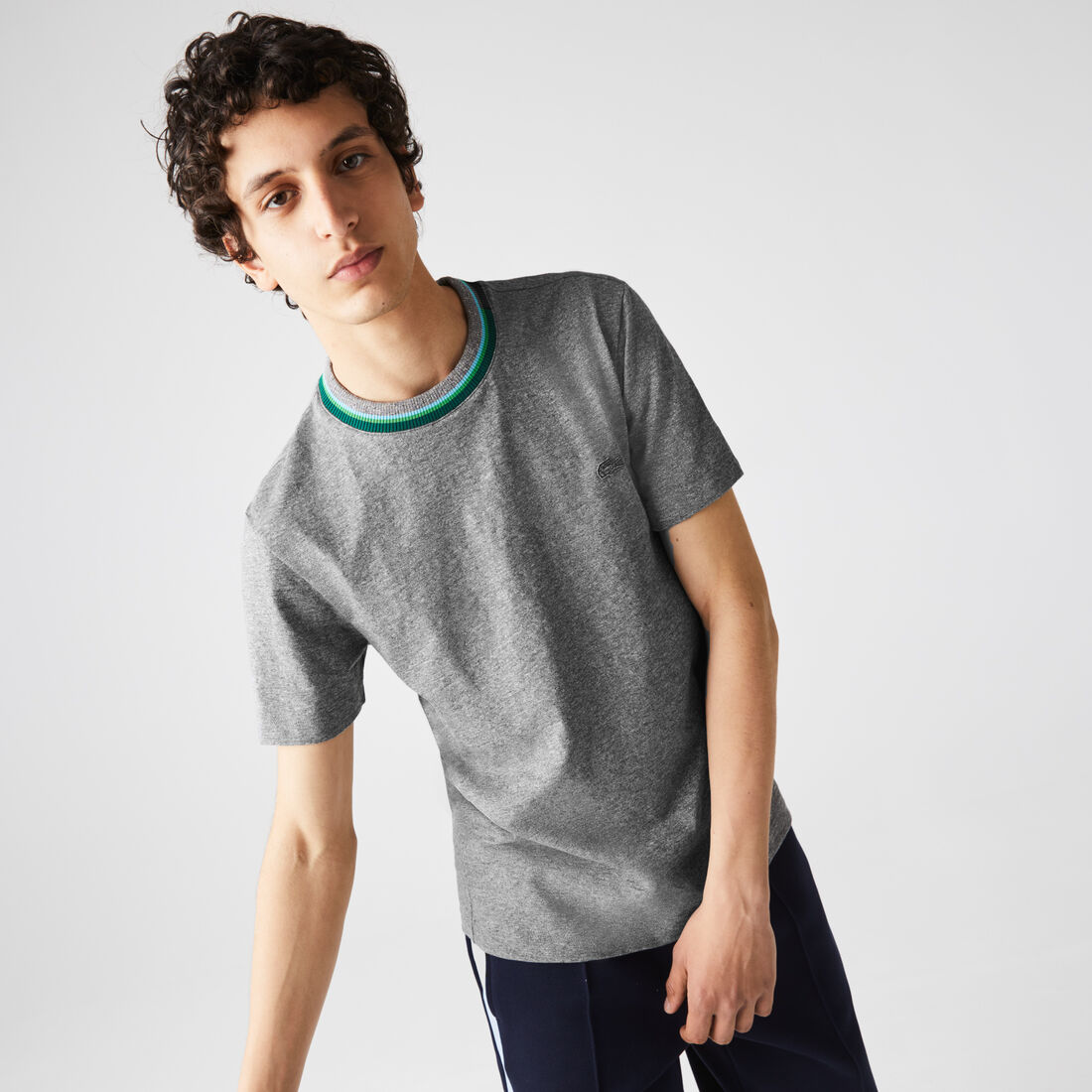 Men's Crew Neck Striped Cotton T-Shirt