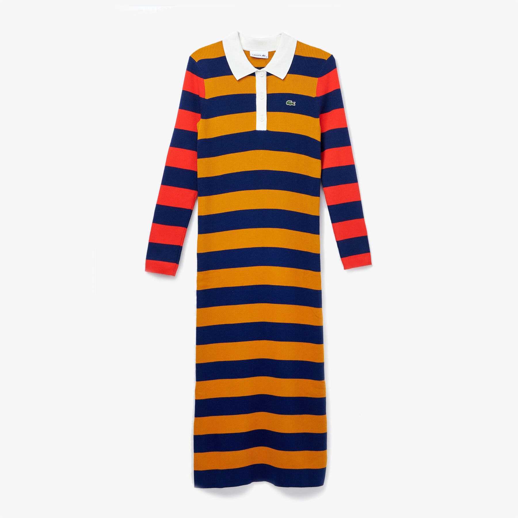 lacoste women s fitted striped ribbed mid length polo dress