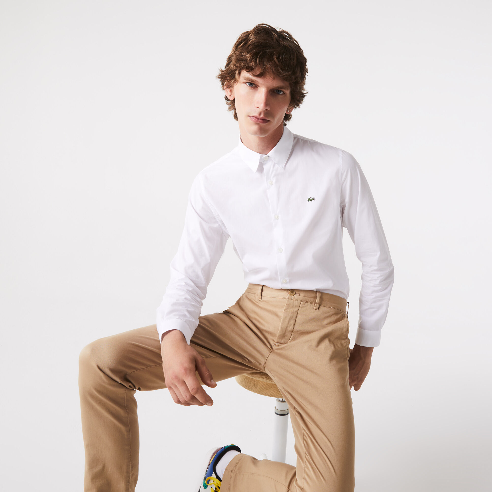 Lacoste men's slim fit stretch cotton poplin shirt outlet