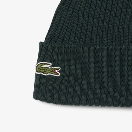 lacoste rib knit brushed wool beanie