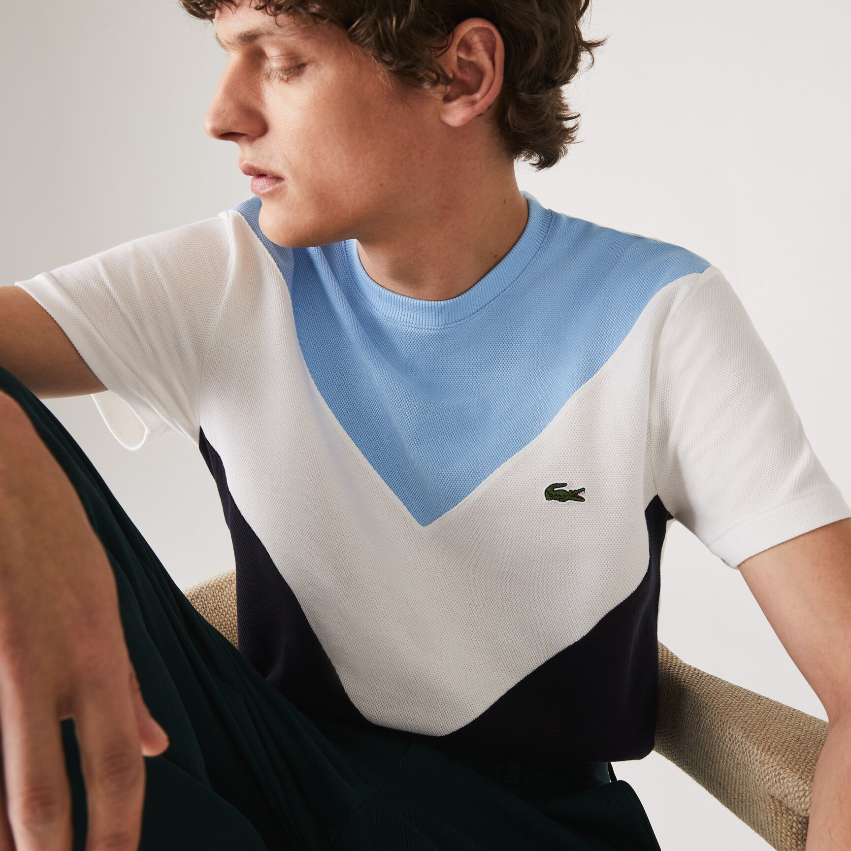 Men's Crew Neck Colourblock Cotton Piqu&eacute; Blend T-shirt