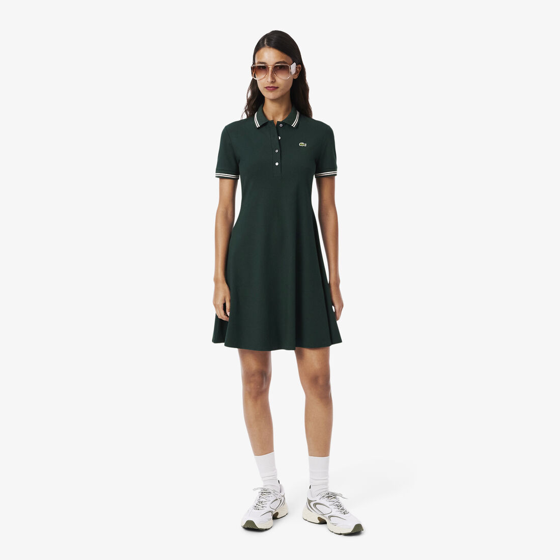 Stretch Polo Collar Skater Dress