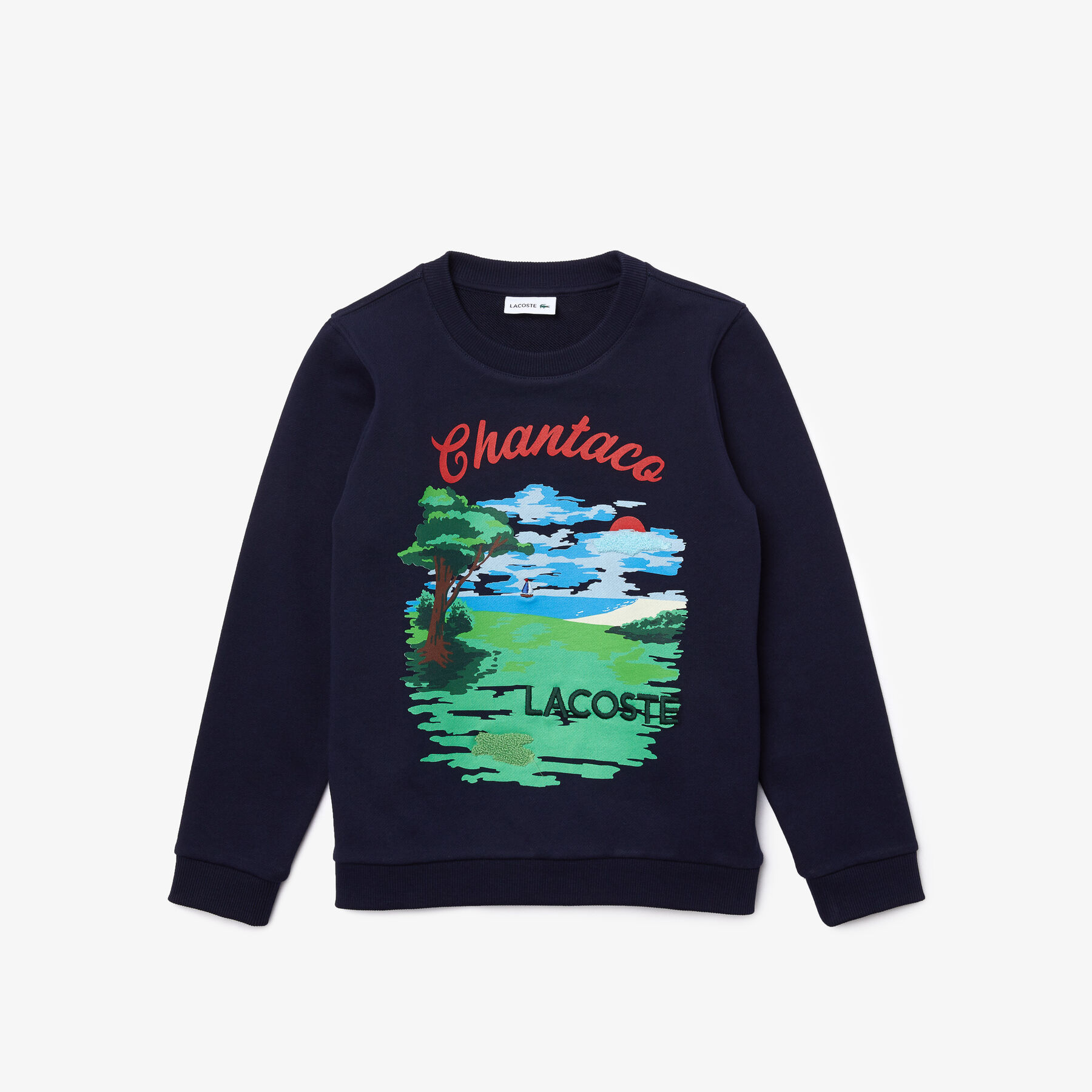 lacoste boys  chantaco print fleece sweatshirt