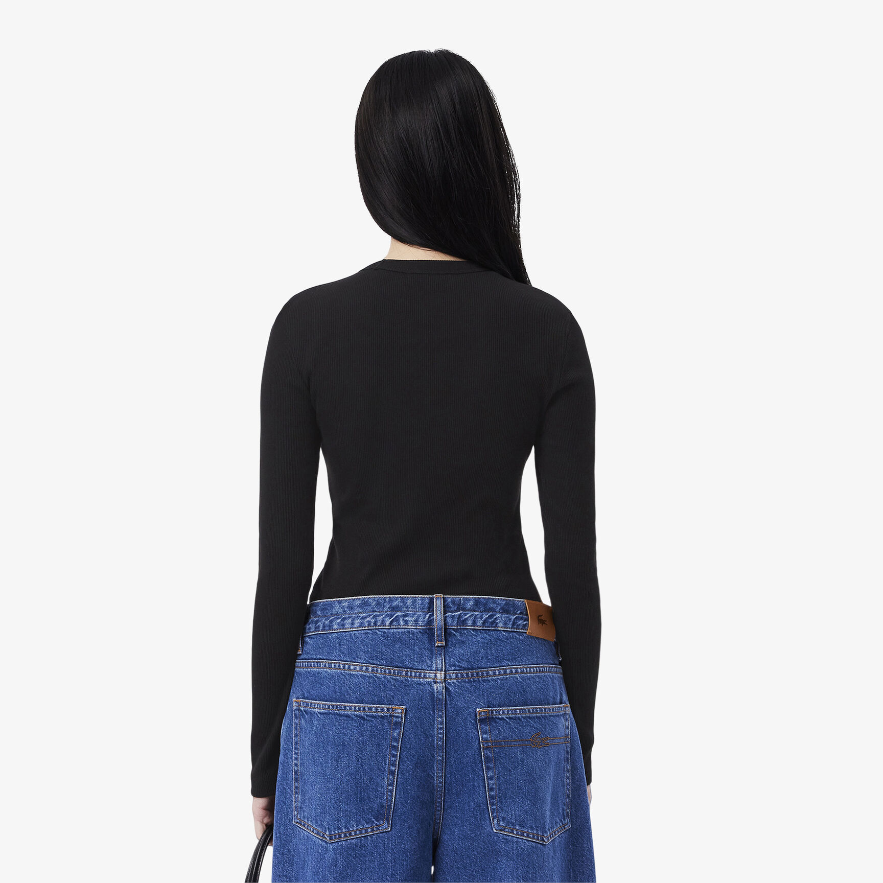 تي شيرت قطن مضلع بأكمام طويلة