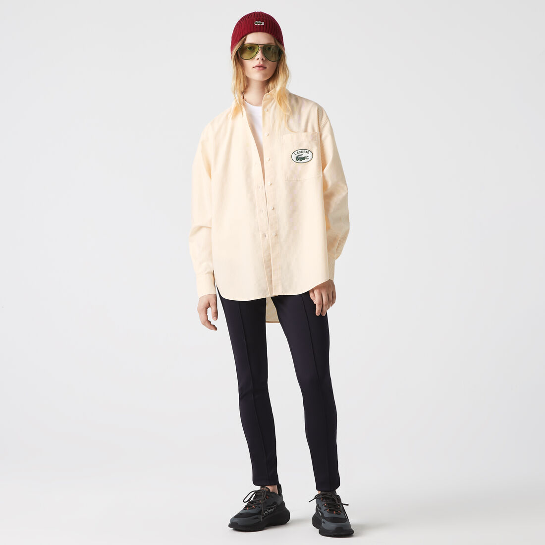 قميص لاكوست قطن أوكسفورد بقصة فضفاضة للنساء قميص لاكوست قطن أوكسفورد بقصة فضفاضة للنساء