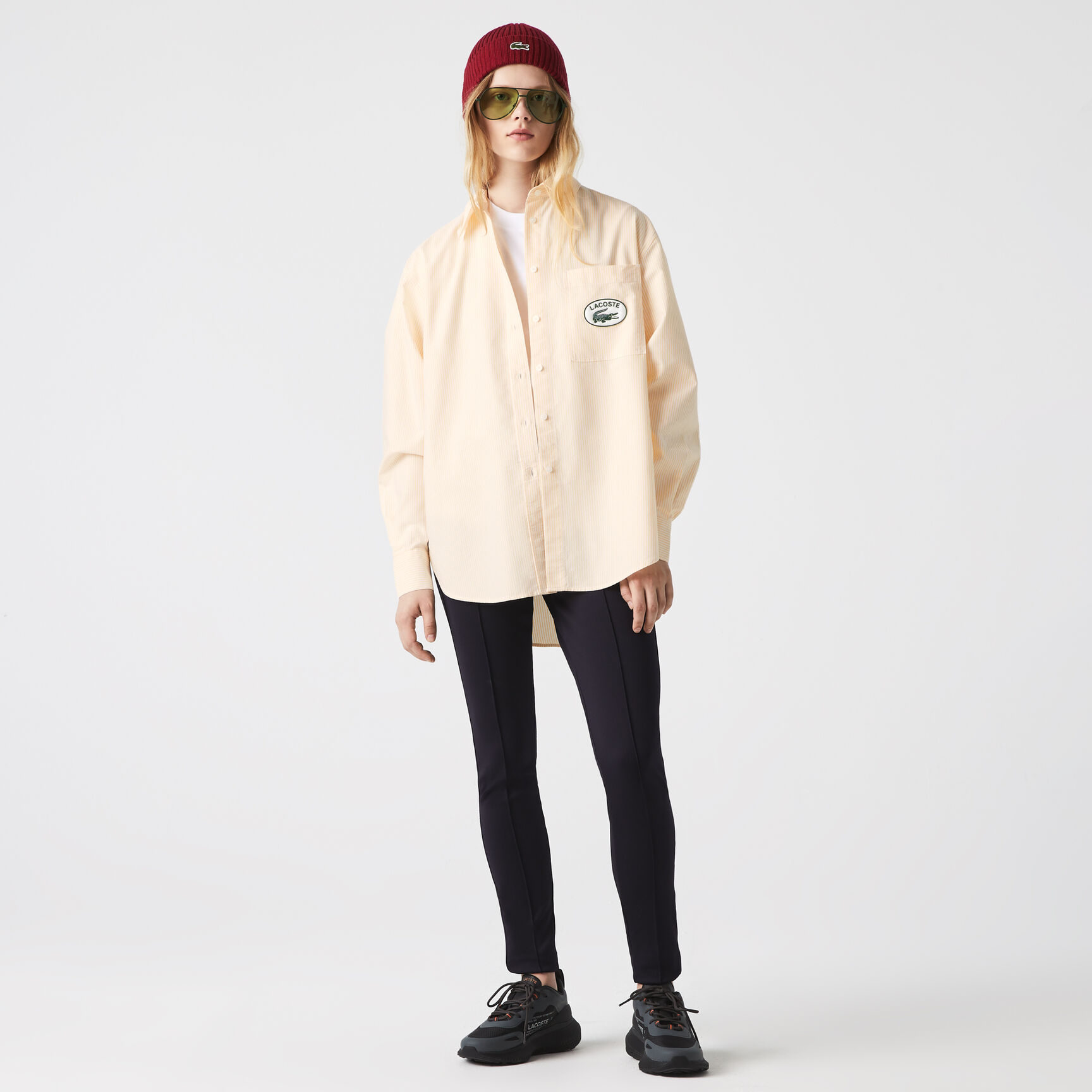 قميص لاكوست قطن أوكسفورد بقصة فضفاضة للنساء قميص لاكوست قطن أوكسفورد بقصة فضفاضة للنساء