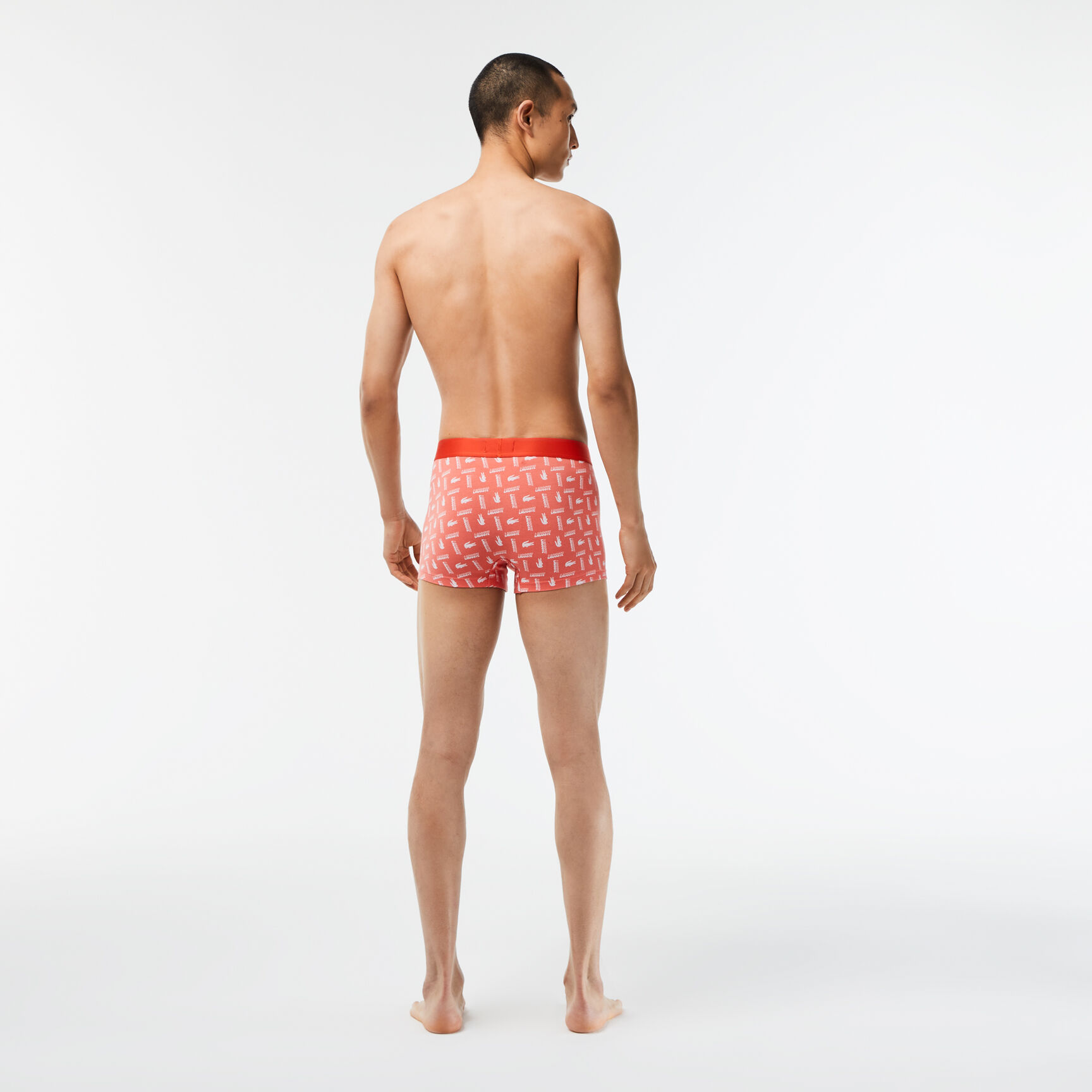 طقم بوكسر لاكوست قطن مطاطي مزين بنقشة للرجال، 3 قطع