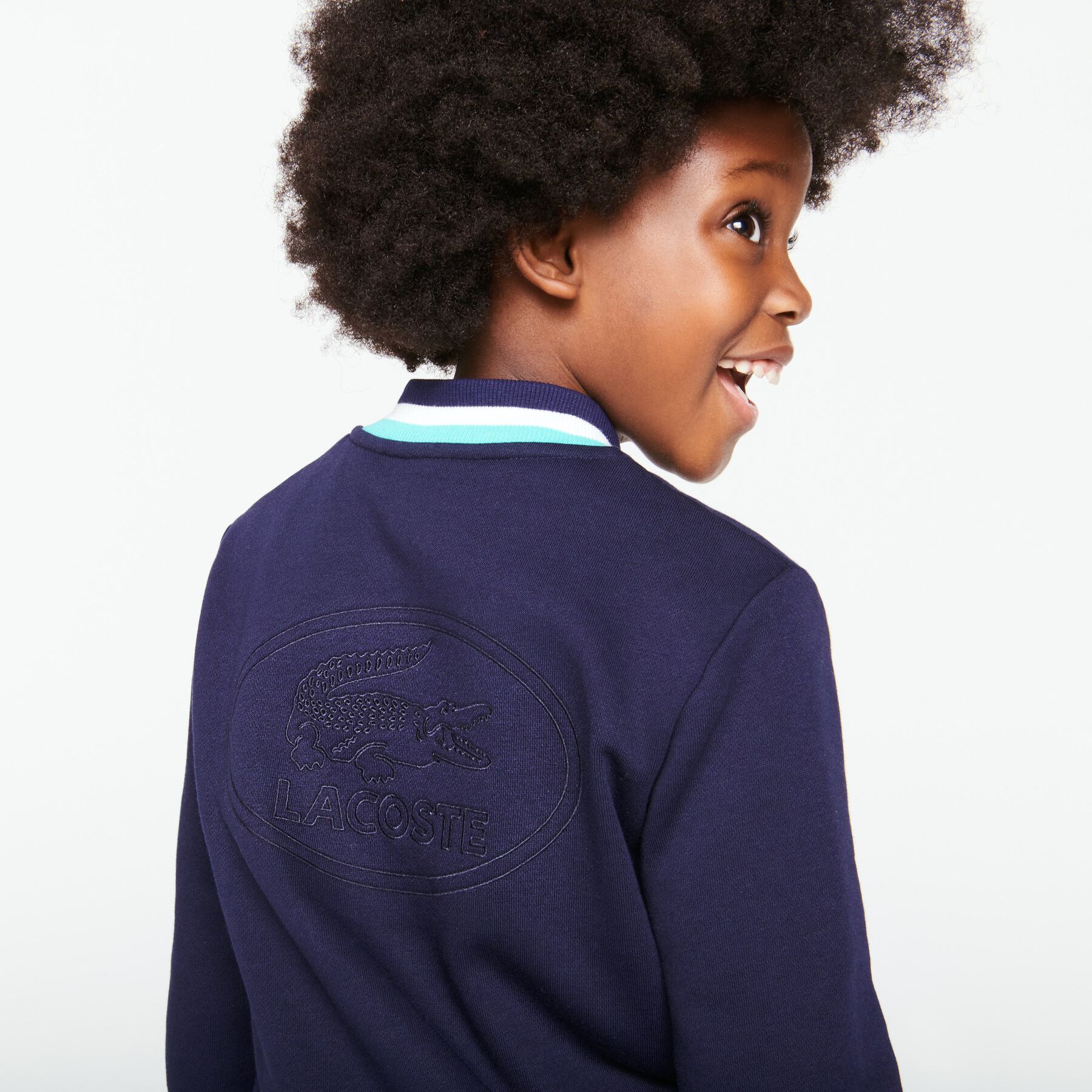 lacoste girls  striped accents zip fleece teddy jacket