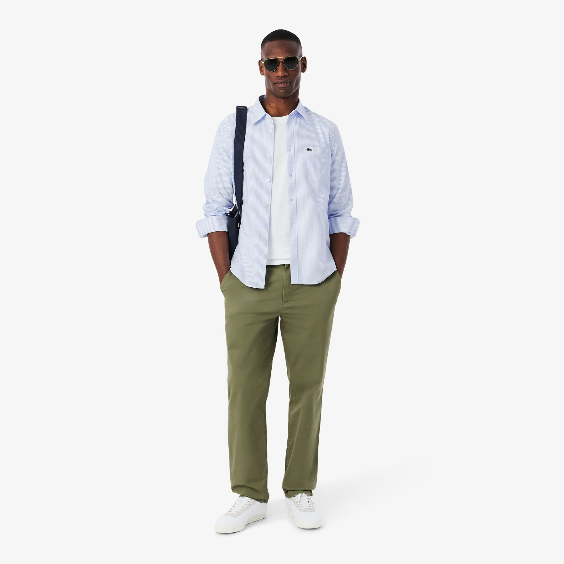 lacoste regular fit striped oxford shirt