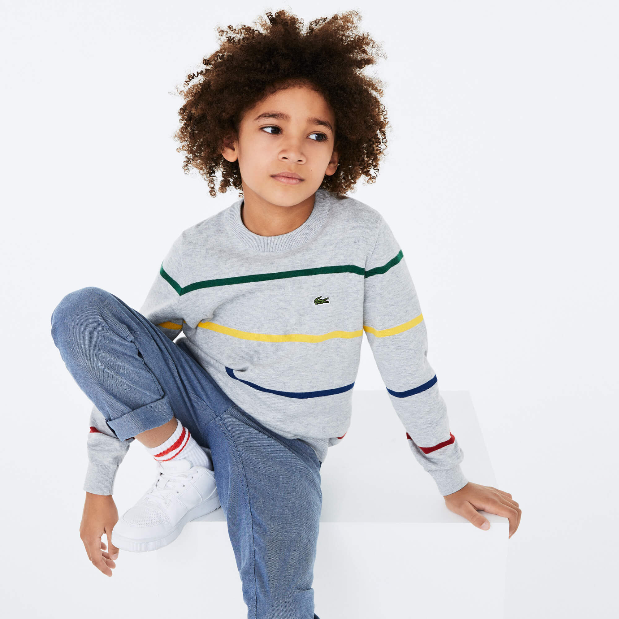 Buy Boys Coloured Stripe Cotton Blend Sweater Lacoste QA