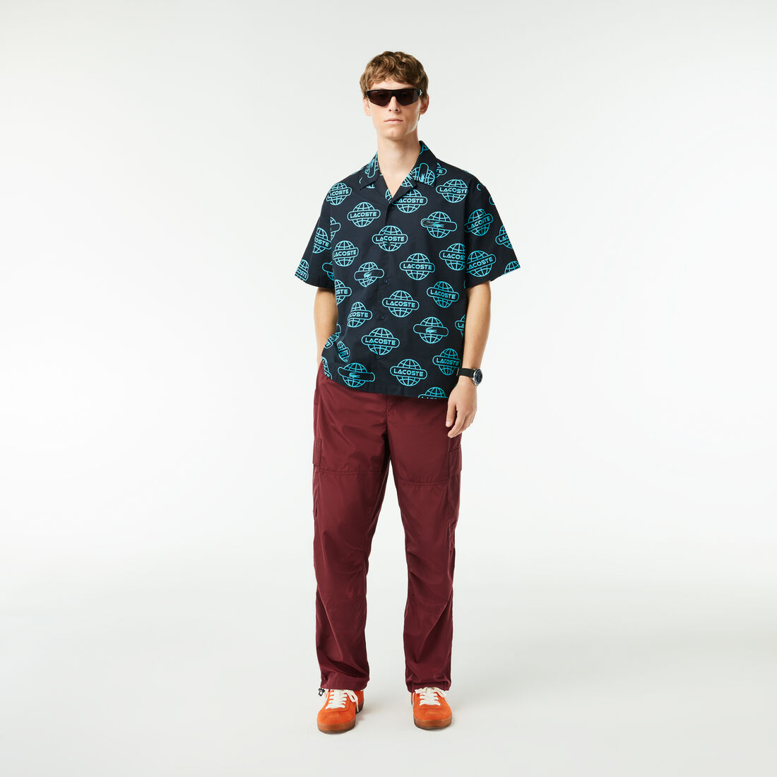 Globe Print Lacoste Cotton Twill Shirt Globe Print Lacoste Cotton Twill Shirt
