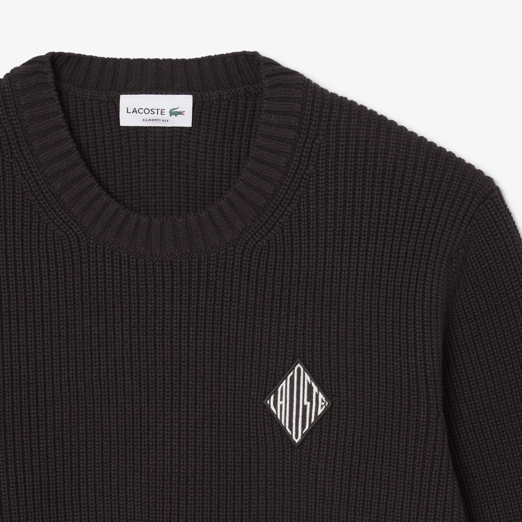 lacoste pearl rib knit badge accent sweater