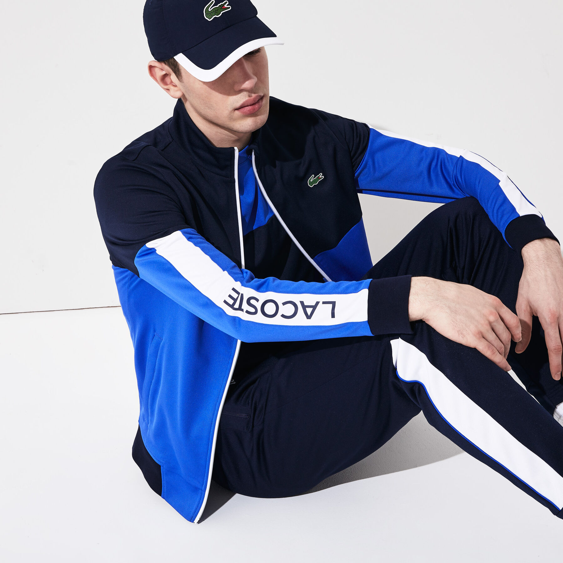 men s lacoste sport colourblock resistant piqu  zip sweatshirt