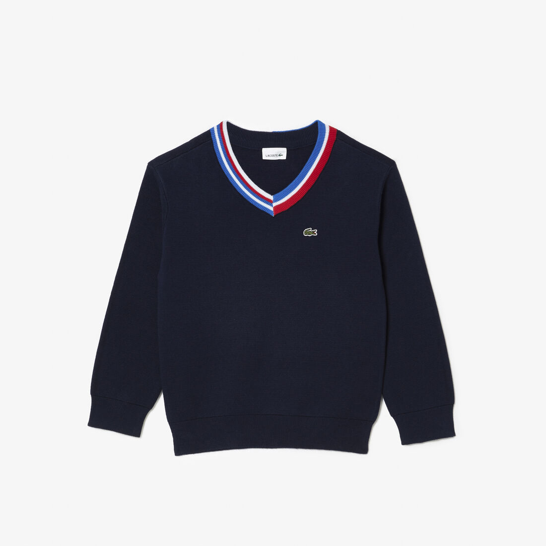 Kids' Lacoste Contrast Striped Neck Cotton Sweater