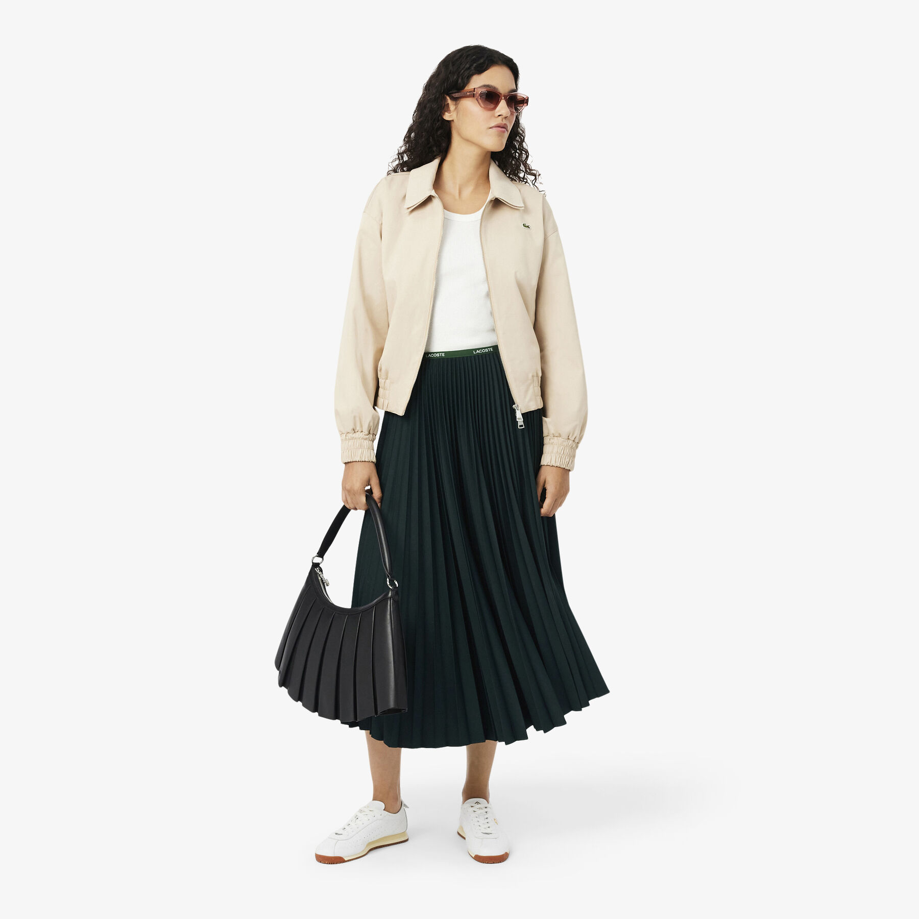 lacoste long pleated elasticated waist skirt