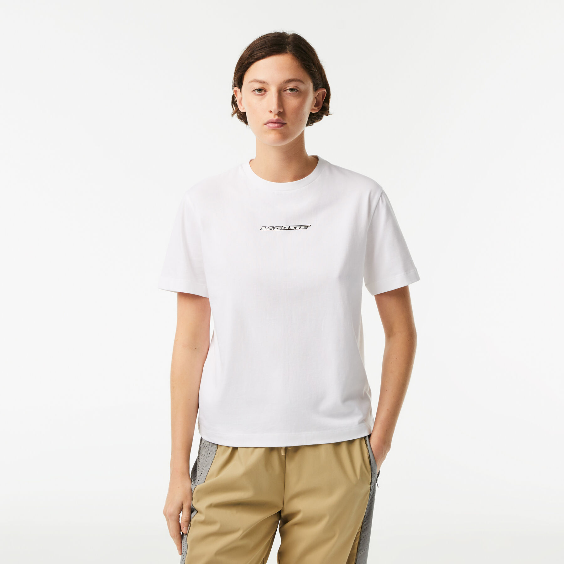 women s lacoste jersey contrast print t shirt